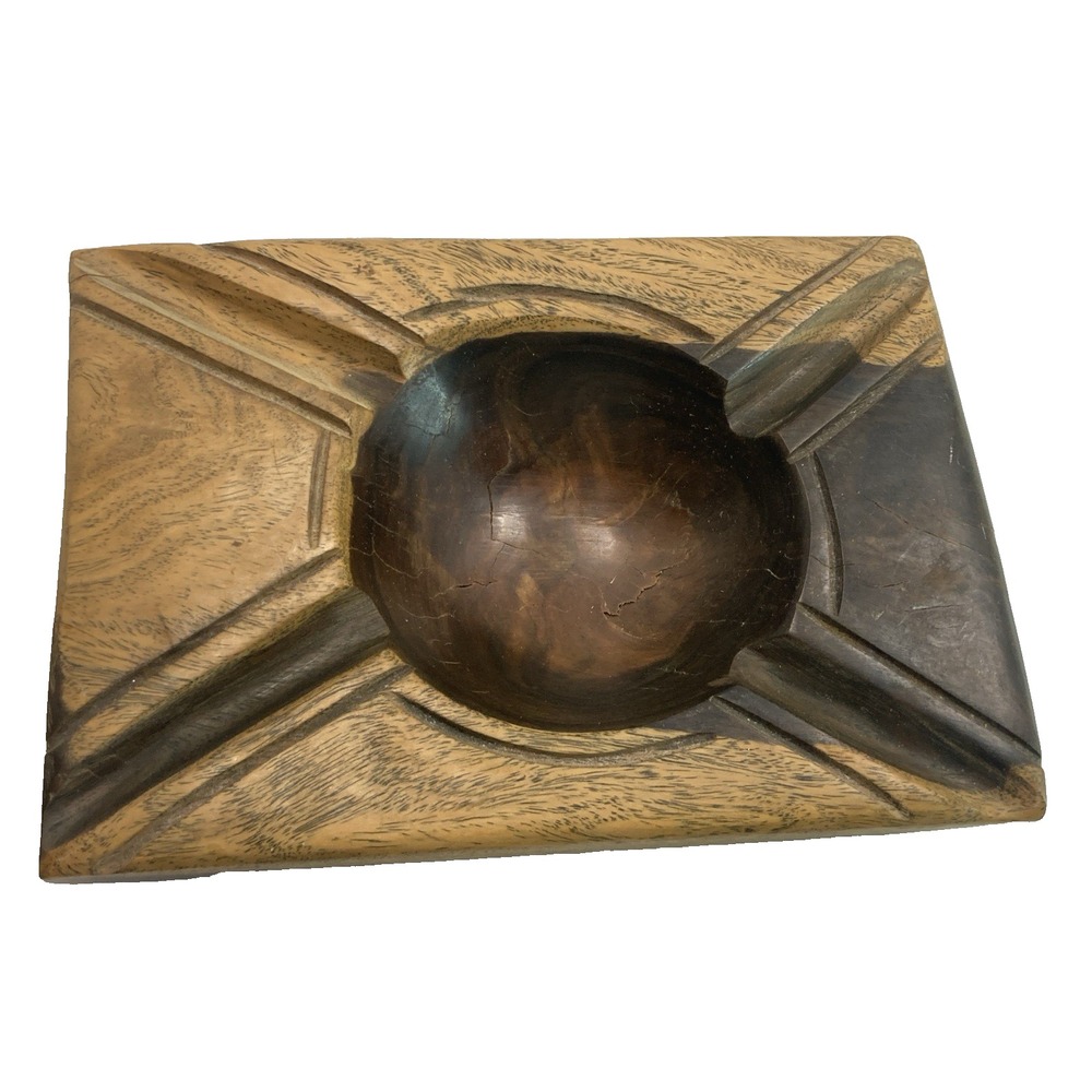 Rare MCM Vintage 1960's Hardwood Wood Ashtray 6.5" x 4.5"